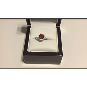 2.5 Ct. Round Ruby Solitaire & White Sapphire Swirl Halo Ring Sz 8~.925 SS